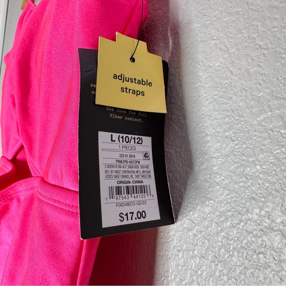 New Kids Art Class Hot Pink Large (10/12) One Piece Swimsuit Adjustable Straps - Picture 3 of 15